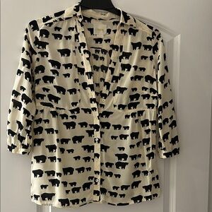 Maeve Cream Blouse with Black Bear Pattern